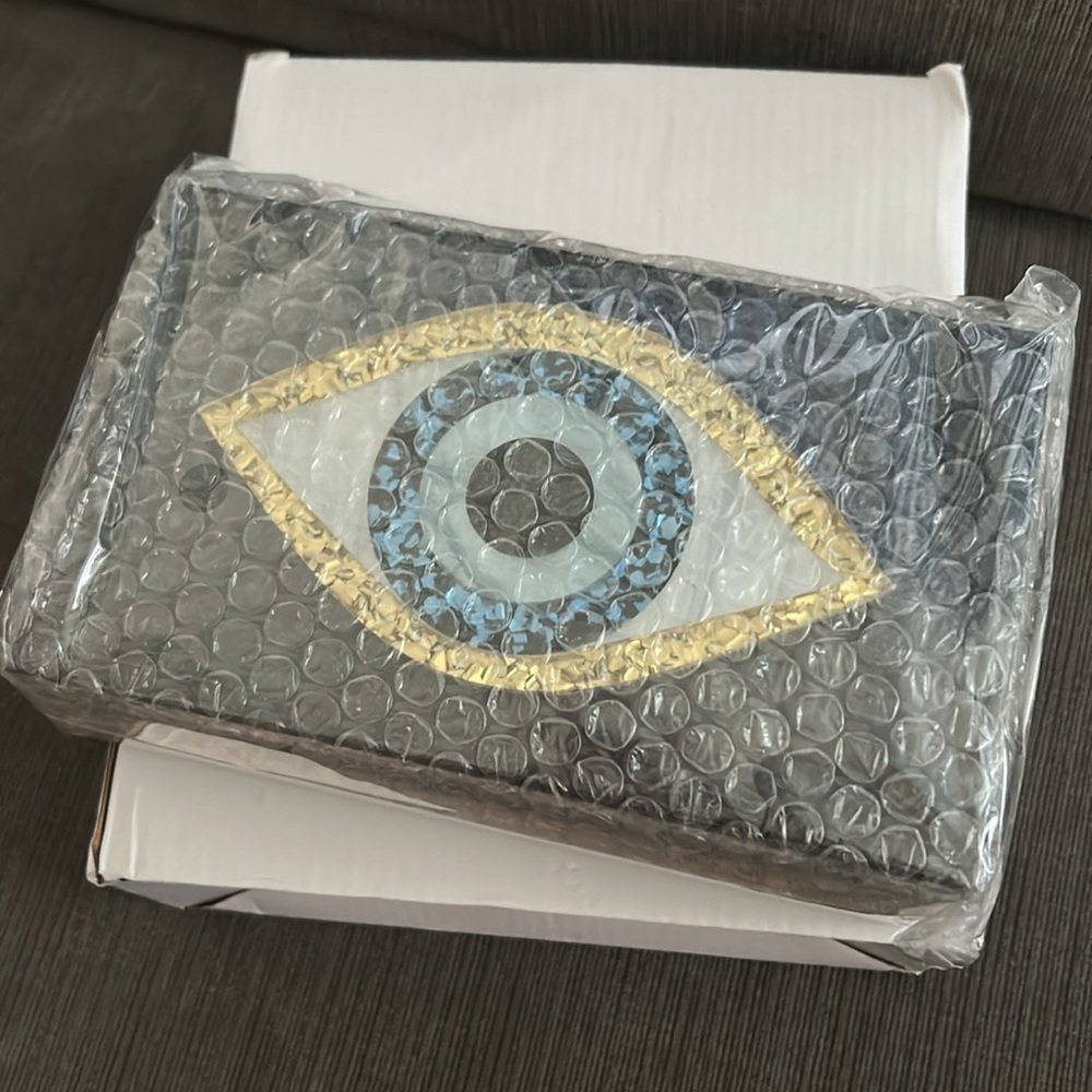 Hamsa Evil Eye Black Glitter Resin Fashion Purse clutch or crossbody - Picture 5 of 5